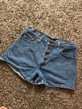 Levi's Medium Blue Button-Fly Denim Shorts